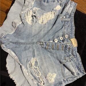 Celebrity Pink Light Blue Distressed Jean Shorts